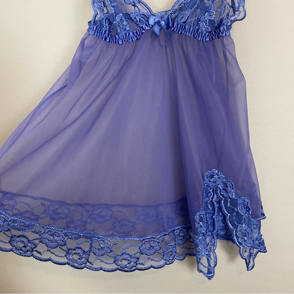 Frederick's of Hollywood Negligee Lace Slit Sophie Babydoll Bow Size Medium Sexy - Picture 6 of 9